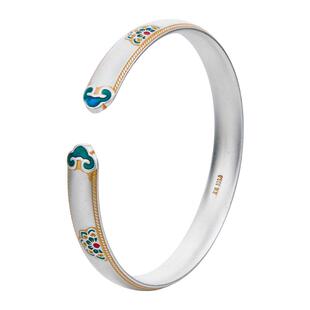 顺钦银楼S9999足银宝吉相手镯女新中式国风轻奢小众设计感银手镯