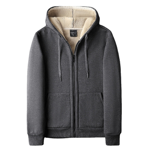 吉普加绒加厚卫衣男冬季保暖纯棉大码连帽上衣羊羔绒休闲运动外套