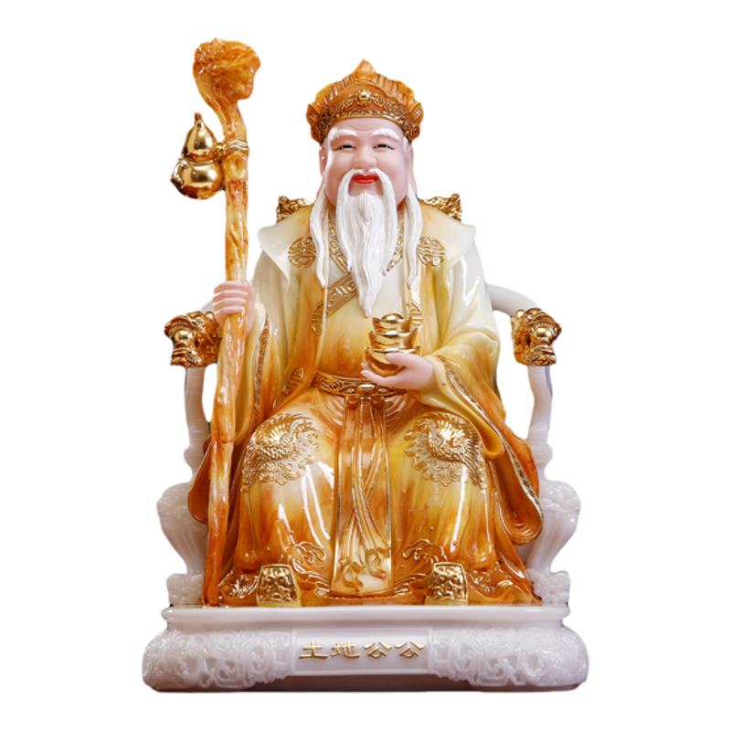 汉白玉实心土地公婆神像土地爷奶