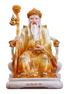 汉白玉实心土地公婆神像土地爷奶