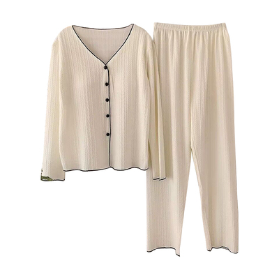 小香风纯色提花棉睡衣女带胸垫