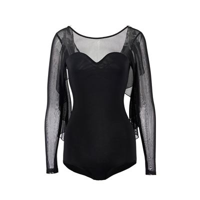 IFV黑色网纱透视长袖摩登舞上衣