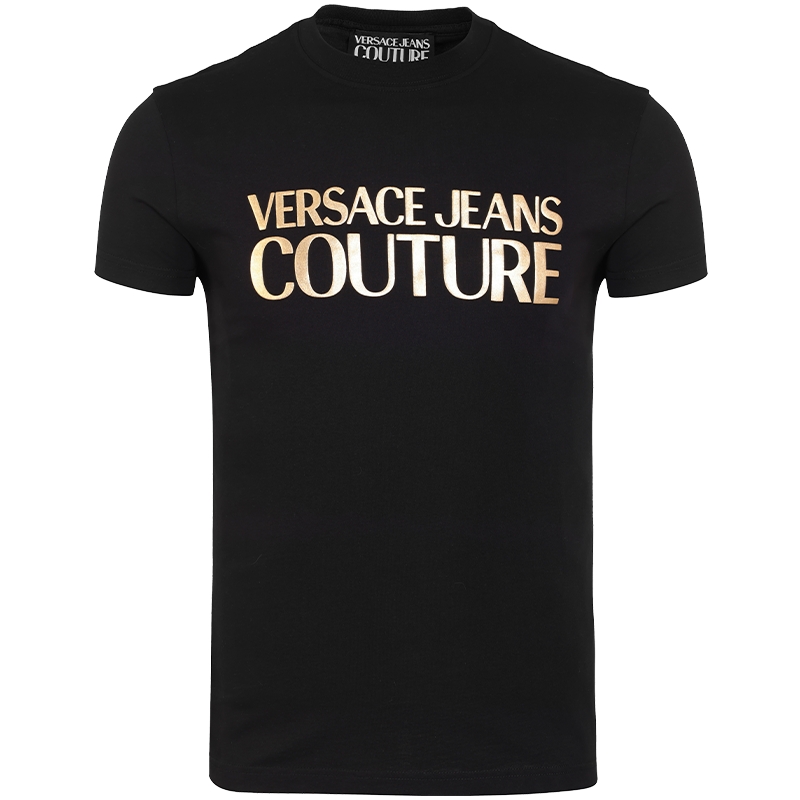 Versace/范思哲男装新款早秋纯色短袖时尚休闲圆领简约烫金T恤男