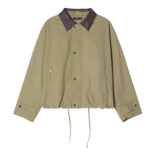 明星同款Unvesno(UN)Barn Fit拼皮老钱休闲保暖御寒秋季短廓夹克