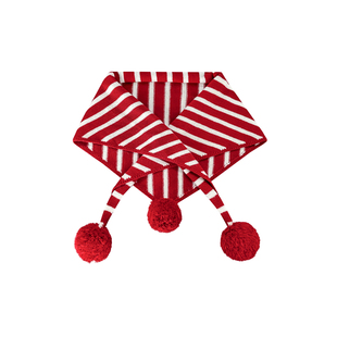 红色条纹球球三角围巾女秋冬季2025新款保暖韩系百搭披肩围脖坎肩