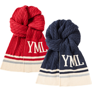 伊米伦儿童围巾冬季保暖宝宝围巾可亲子男女围脖红色新年棉质围巾