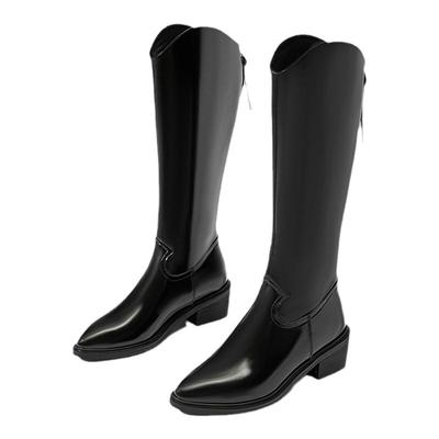 星期六长筒靴女真皮不过膝厚底靴