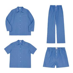 FORRETRO 春夏深蓝条纹简约复古天丝棉睡衣慵懒舒适可外穿家居服