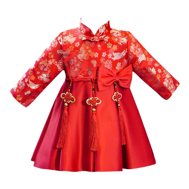 女宝宝冬季加绒加厚周岁过年衣服