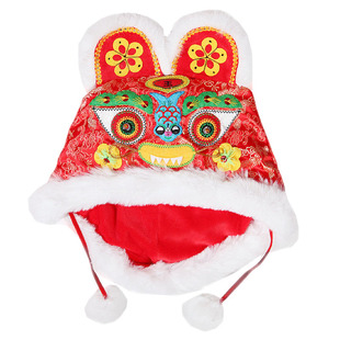 马年虎头帽子儿童老虎帽宝宝冬季中国风手工童刺绣红色抓周亲子款