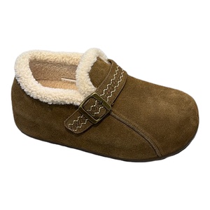 复古真皮厚底加绒勃肯鞋女2025秋冬新款丑萌圆头加厚毛边懒人棉鞋