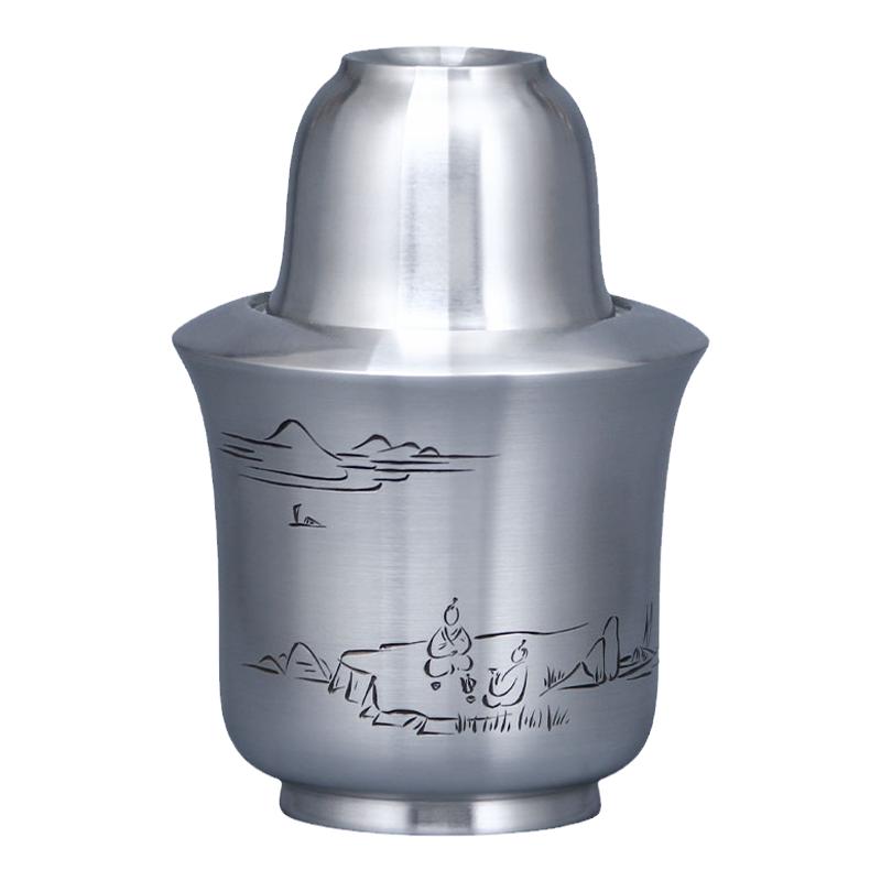 匠之源999高纯锡温酒具热酒器烫酒手工手刻锡器 三才家用酒具