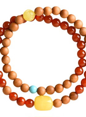 南红老山檀手串双圈diy蜜蜡手链