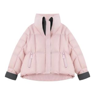 百家好黑色冬季新款立领加厚短款羽绒服女拼接宽松白鸭绒保暖外套