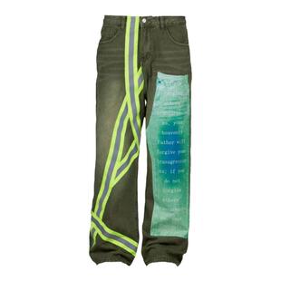 WithoutMe/1of1 Remake美式“圣经”印花拼接反光长裤直筒裤街头