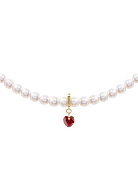 Annaya小红心施家珠珍珠项链女