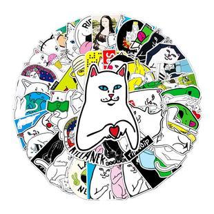 56张欧美潮牌中指猫贴纸卡通搞笑行李箱笔记本手机壳装饰防水贴画