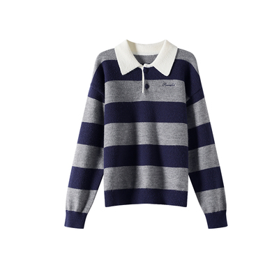 OSA学院风条纹polo领针织衫