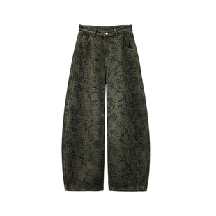 帅气扎染色加绒休闲牛仔弯刀裤女冬新款高腰宽松显瘦百搭香蕉裤潮