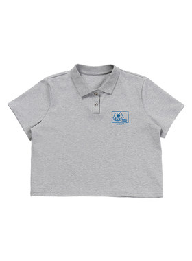LOGICATpolo衫2026夏季新款灰色贴身轻甜学院通勤短款女立领短袖