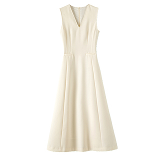 晚白2026年春新款轻奢裙子正式场合利落高智感穿搭气质无袖连衣裙