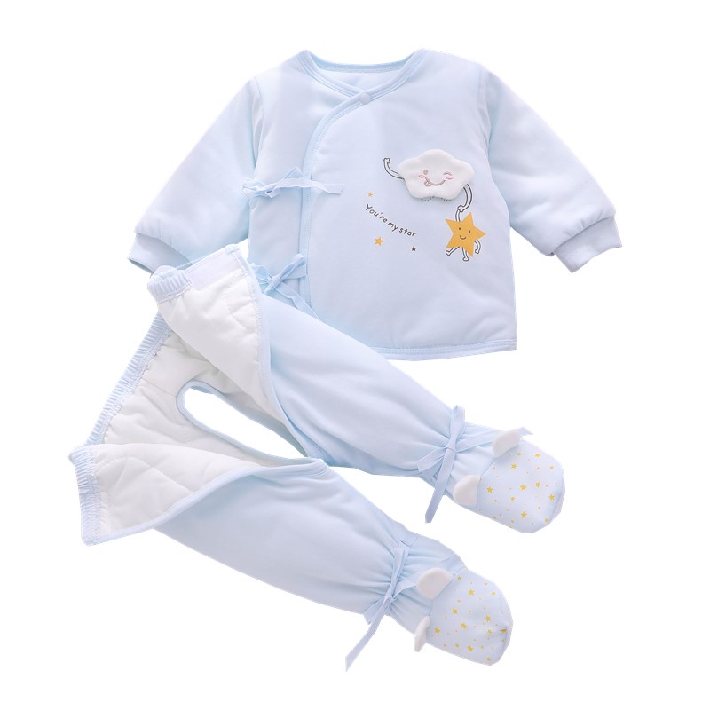 初生婴儿秋冬季套装加厚保暖衣服新生分体两件套纯棉开裆棉衣套装