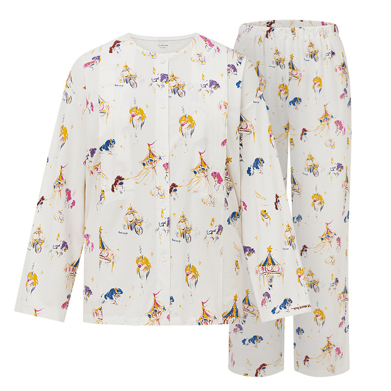 cutelife孕妇哺乳服月子服睡衣女竹棉长袖长裤家居服套装
