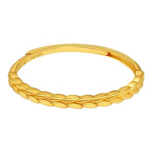 亚一黄金足金999麦穗线条活口戒指金枝玉叶圈口可调节时尚精致