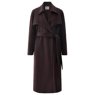 【季末折扣】欧时力 澳大利亚羊毛呢长款外套大衣配腰带秋冬尖货