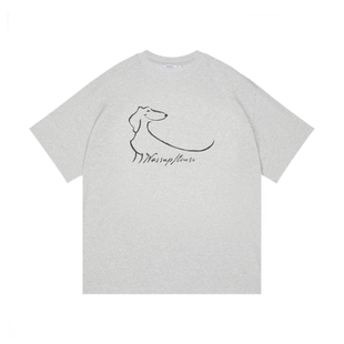 wassuphouse凉感腊肠简笔画印花趣味短袖T恤男女同款美式复古短袖