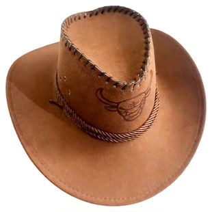 西部牛仔帽男草原旅游遮阳帽夏凉帽子蒙古族仿皮透气遮阳大檐帽女