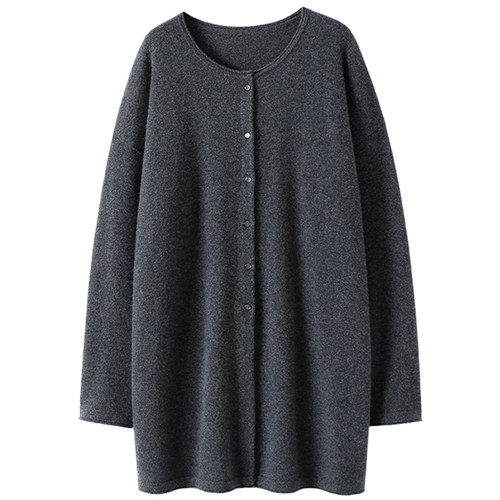 满身气质感~中长款圆领100%纯山羊绒开衫女毛衣针织外套秋冬新款