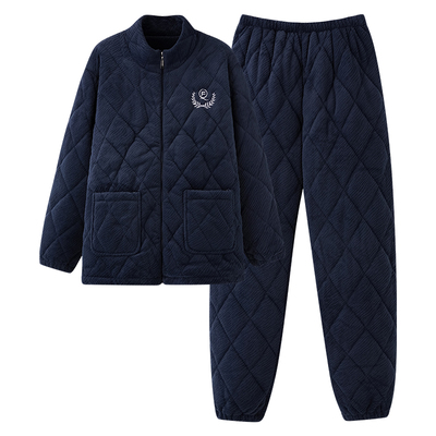 三层加厚绒夹棉男士保暖睡衣