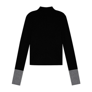 pusumede 穿搭好手 撞色长袖针织衫女设计感小众修身打底衫上衣