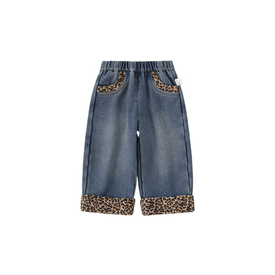 INSbobo儿童拼接豹纹时尚牛仔裤