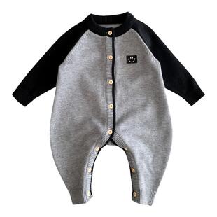 婴儿衣服春秋毛衣爬服满月宝宝春装连体衣外套洋气婴幼儿外出爬服