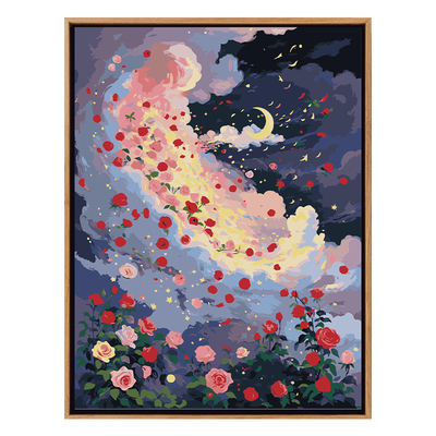 玫瑰云海浪漫夜空DIY数字油画
