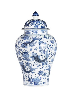 景德镇手绘中式青花瓷将军罐摆件