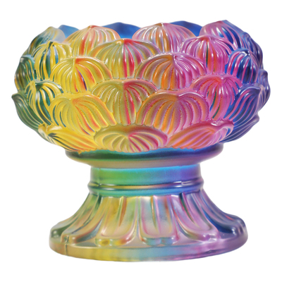 琉璃墨彩酥油灯座莲花八吉祥灯座供佛灯家用长明灯烛台座6.7cm1个