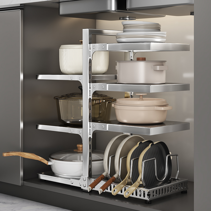 304不锈钢锅架厨房置物架分层橱柜下水槽多层放锅具多功能收纳架