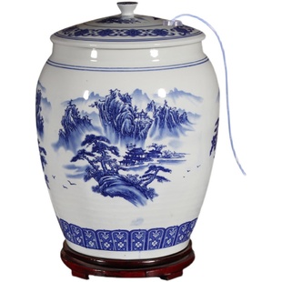 景德镇陶瓷水缸米缸30/50斤家用纯净水机泡茶抽水储水罐冷热水壶