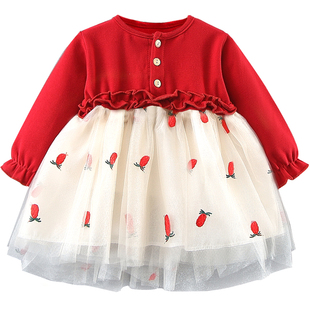 女童连衣裙1周岁生日礼服宝宝公主裙子婴儿秋冬2拜年红色过年衣服