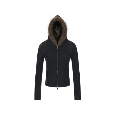 F383辣妹毛领针织衫开衫外套