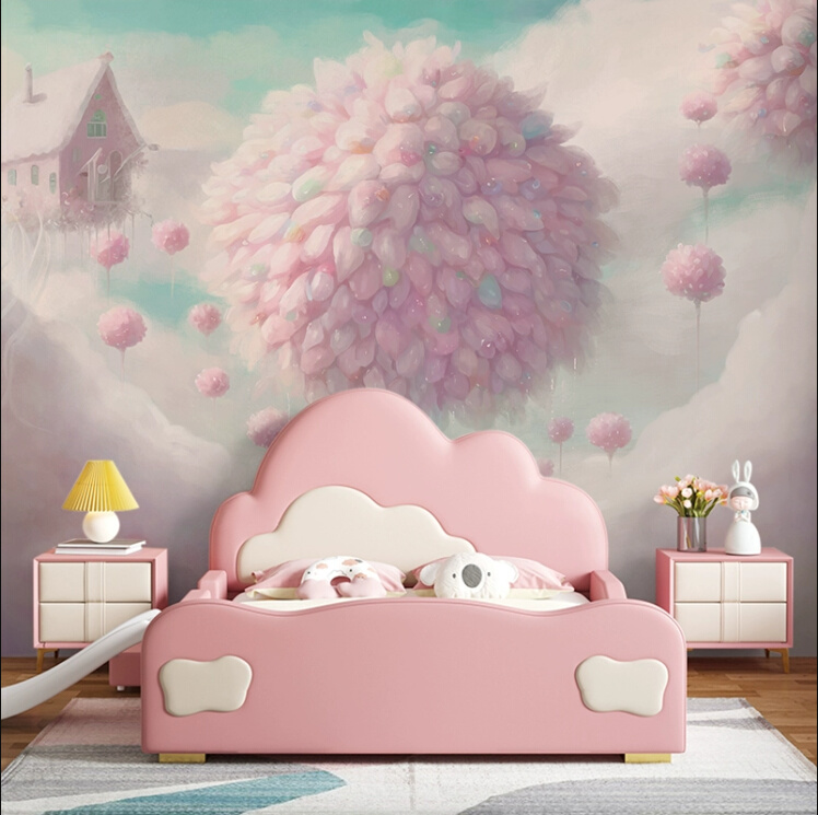 新款可爱儿童房墙纸天空壁纸背景墙床头卡通卧室女孩墙布壁布壁画,家装主材,定制壁画,淘宝优惠券,粉丝福利购,淘宝优惠卷