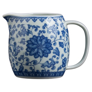 青花手柄公道杯陶瓷分茶器全瓷一体滤网茶海茶具配件公杯茶漏套装