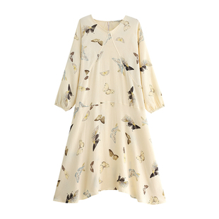 悦内睡裙女士睡衣春夏款夏季纯棉纱布全棉长袖长款春秋薄款连衣裙