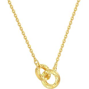 周六福碎碎冰银项链女黄金色双环S925银送女友情人节礼物