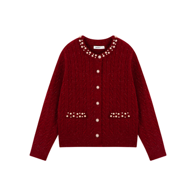 Amybaby女童小香风麻花针织开衫