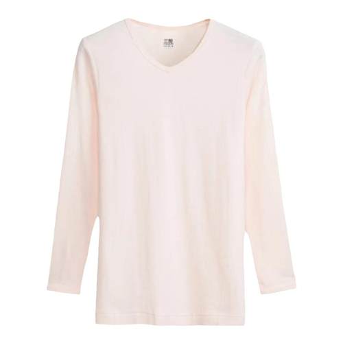 三枪女士全棉打底衫女生黑色长袖V领纯棉薄款圆领修身内搭秋衣裤