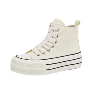 拉夏贝尔高帮帆布鞋女2026新款经典春季百搭厚底透气增高休闲板鞋